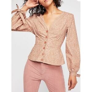 Free People Sienna Orange Floral Print Button Blouse